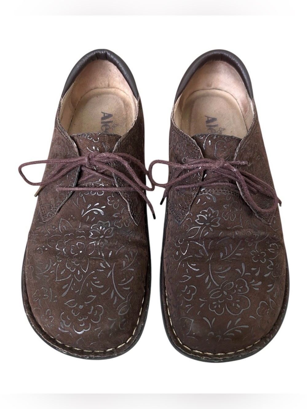Alegria Bree Brown Women’s Sprigs floral laceup oxfords flats EU 38 US 7.5